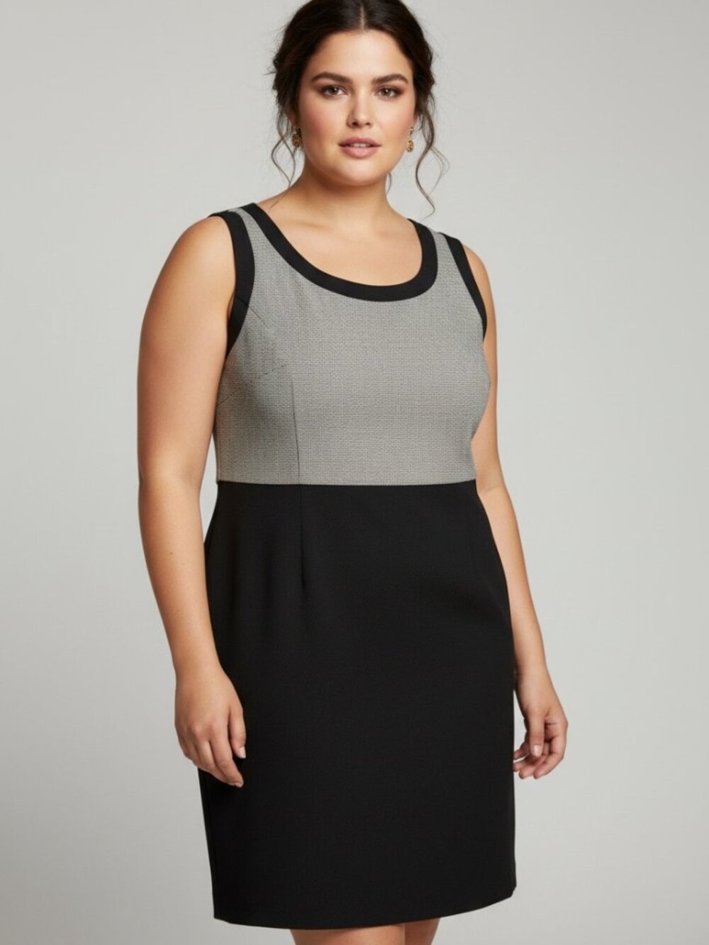 Kasper Petite 16P Colorblock Linen Sheath Dress Old Money Minimalist Workwear